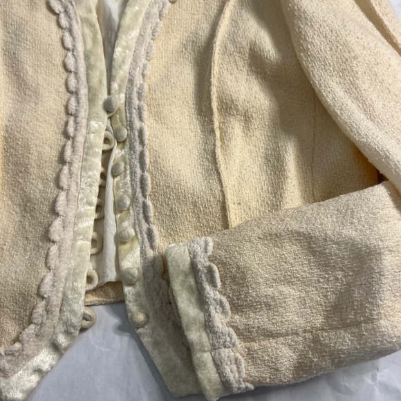 Saks Fifth Avenue Folio Collection‎ VTG Womens Cream Tweed Cropped Wool Blazer 6 - Picture 8 of 8